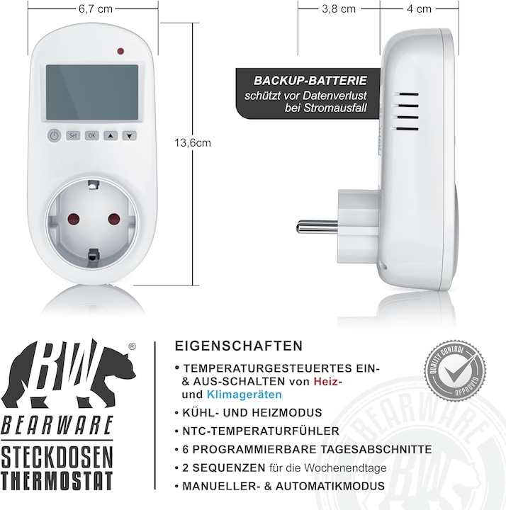 Actual product image Bearware Steckdosen-Thermostat