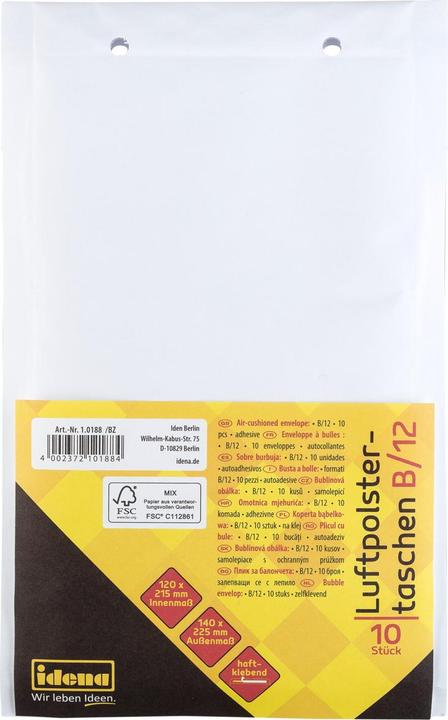 Actual product image Idena Bubble bags B/12 adhesive white 14x22.5cm (1 pcs.)