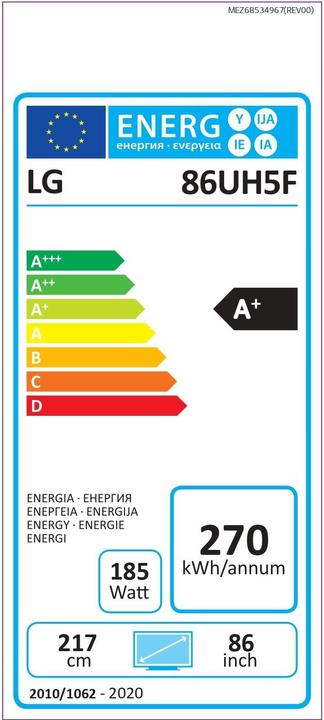 Label énergétique LG 86UH5F-H (3840 x 2160 pixels, 86")