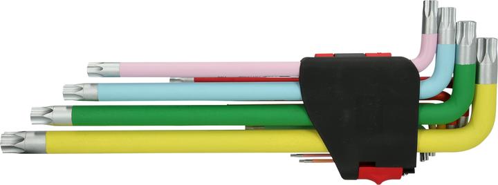 Produktbild KS Tools Winkelstiftschlüssel-Satz extralang, TORX®, mit Farbcode, 14 Teile