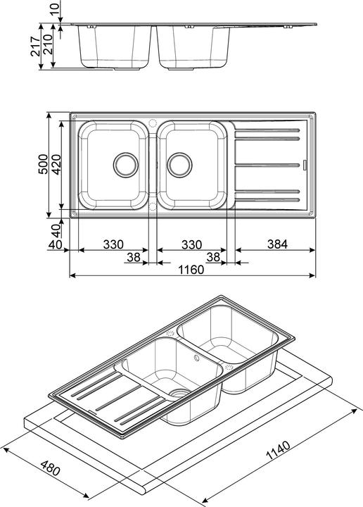 Image du produit Smeg LZ116AV2 Évier de cuisine Rectangulaire Granit (50 cm, 116 cm)