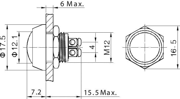 Produktbild Tru Components 701258 GQ12B-A, RD Vandalismusgeschützter Drucktaster 48 V/DC 2 A