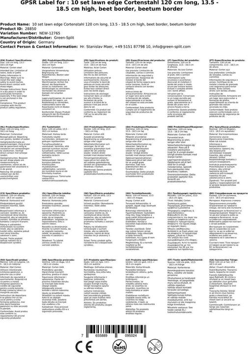 Actual product image Green Split 10er Set Rasenkante Cortenstahl 120 cm lang, 13,5 - 18,5 cm hoch, Beeteinfassung, Beetumrandung - Me (120 cm)