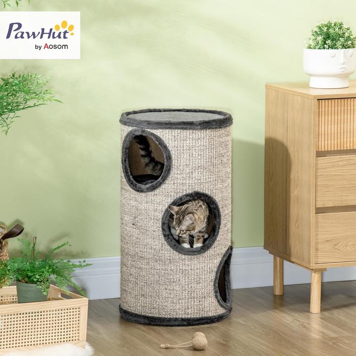 Actual product image PawHut Scratching bin with 3 caves (70 cm, Grey)