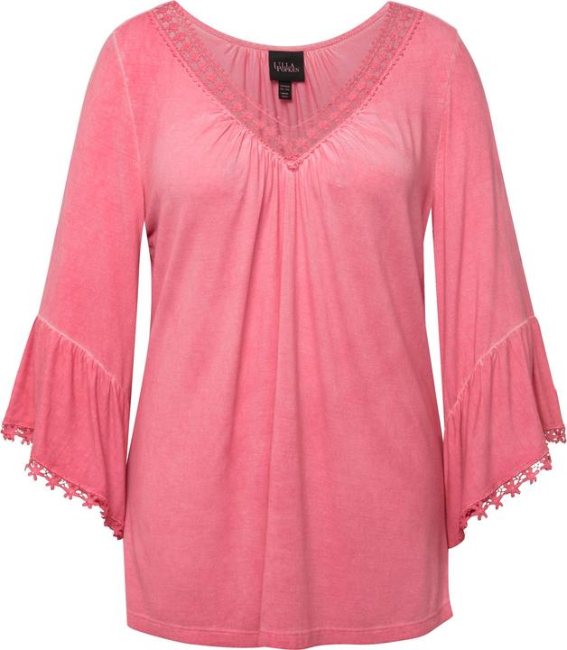 Immagine prodotto Ulla Popken T-shirt con tintura a freddo, pizzo, scollo a V e maniche a 3/4 (42, 44)