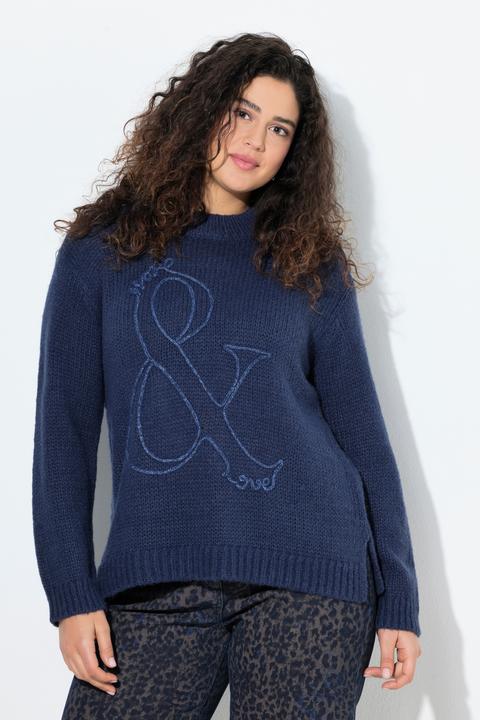 Image du produit Ulla Popken Pull à col rond et manches longues, application à paillettes (50, 52)