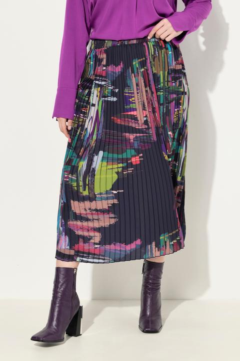 Actual product image Ulla Popken Abstract Print Elastic Waist Pleated Skirt (50, 52)