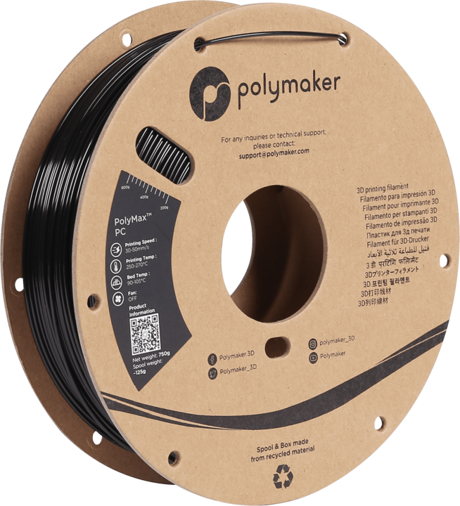 Immagine prodotto Polymaker PC02001 Polymax Tough Filament PC (Policarbonato) alta rigidità, colpo (Carbonio, 1.75 mm, 750 g, Nero)