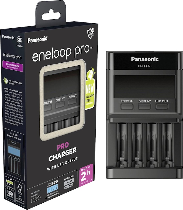Image du produit Panasonic Chargeur de tête LCD eneloop BQ-CC65 (1 pcs, AAA, AA, Chargeurs sans batterie)