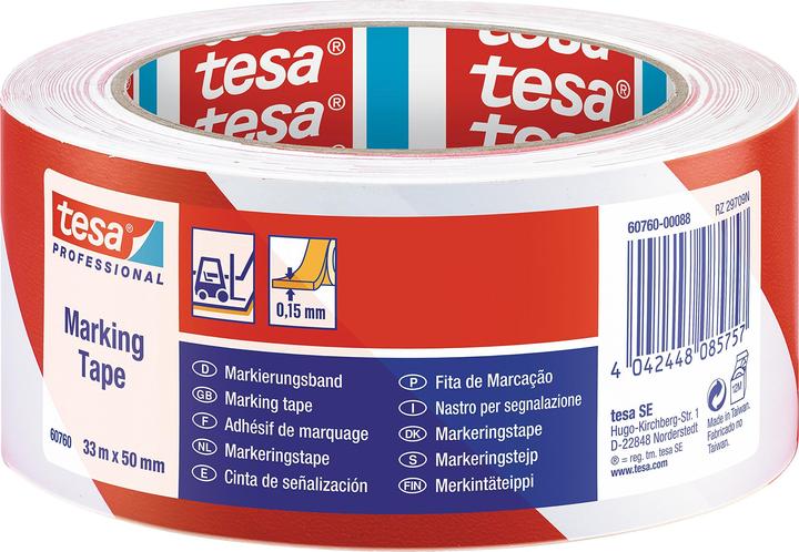 tesa ® Markierungsband 33m:50mm rot/weiss (50 mm)