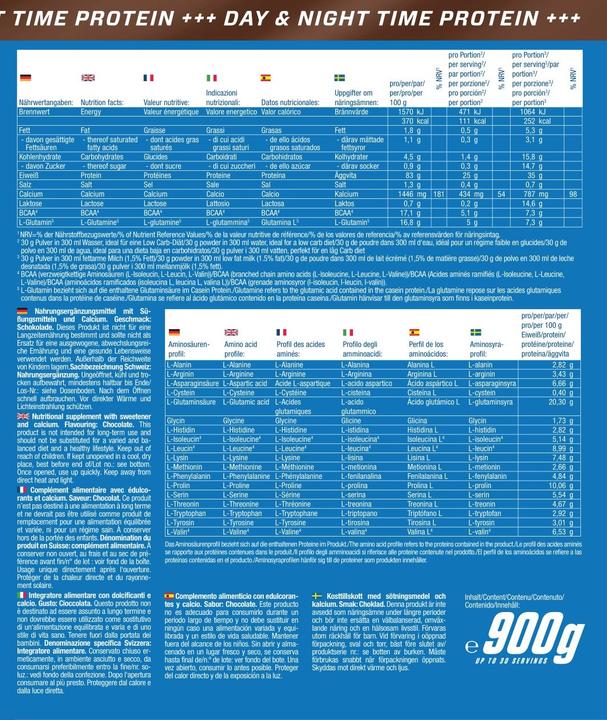 Nährwerte und Zutaten Body Attack 100 % Casein Protein (900g Dose) (Chocolate, 1 x, 900 g)