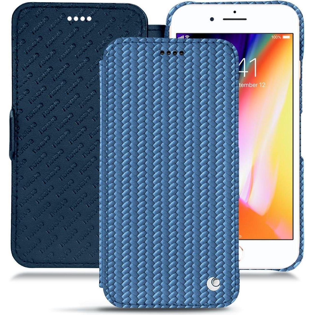 Noreve Lederschutzhülle horizontal (Apple iPhone 8 Plus), Smartphone Hülle, Blau