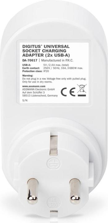 Actual product image Digitus Universal socket adapter 2 x USB-A (2x)