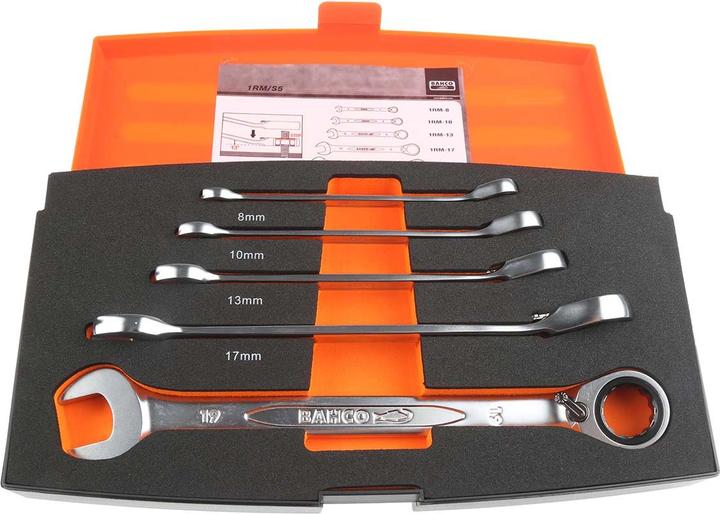Produktbild Bahco Satz metrische Knarren-Ring-Maulschlüssel - 5-teilig/Kunststoffbox (10 mm, 13 mm, 17 mm, 19 mm, 8 mm)