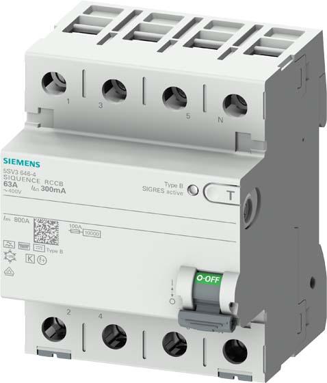 Produktbild Siemens SIEM 5SV3344-4KK14 FI-Schutzschalter Typ B+ 40A 3+N-polig 30mA 400V 4TE kurzzeit