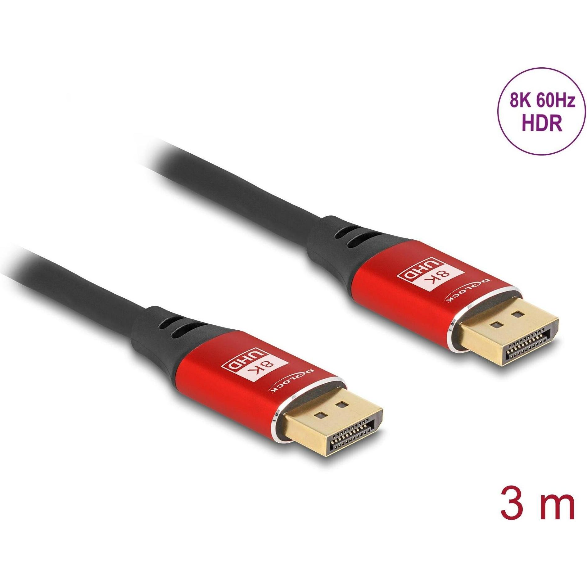 Thumbnail - Delock DisplayPort Kabel 8K 60 Hz 3 m rot Metall (3 m, DisplayPort), Video Kabel