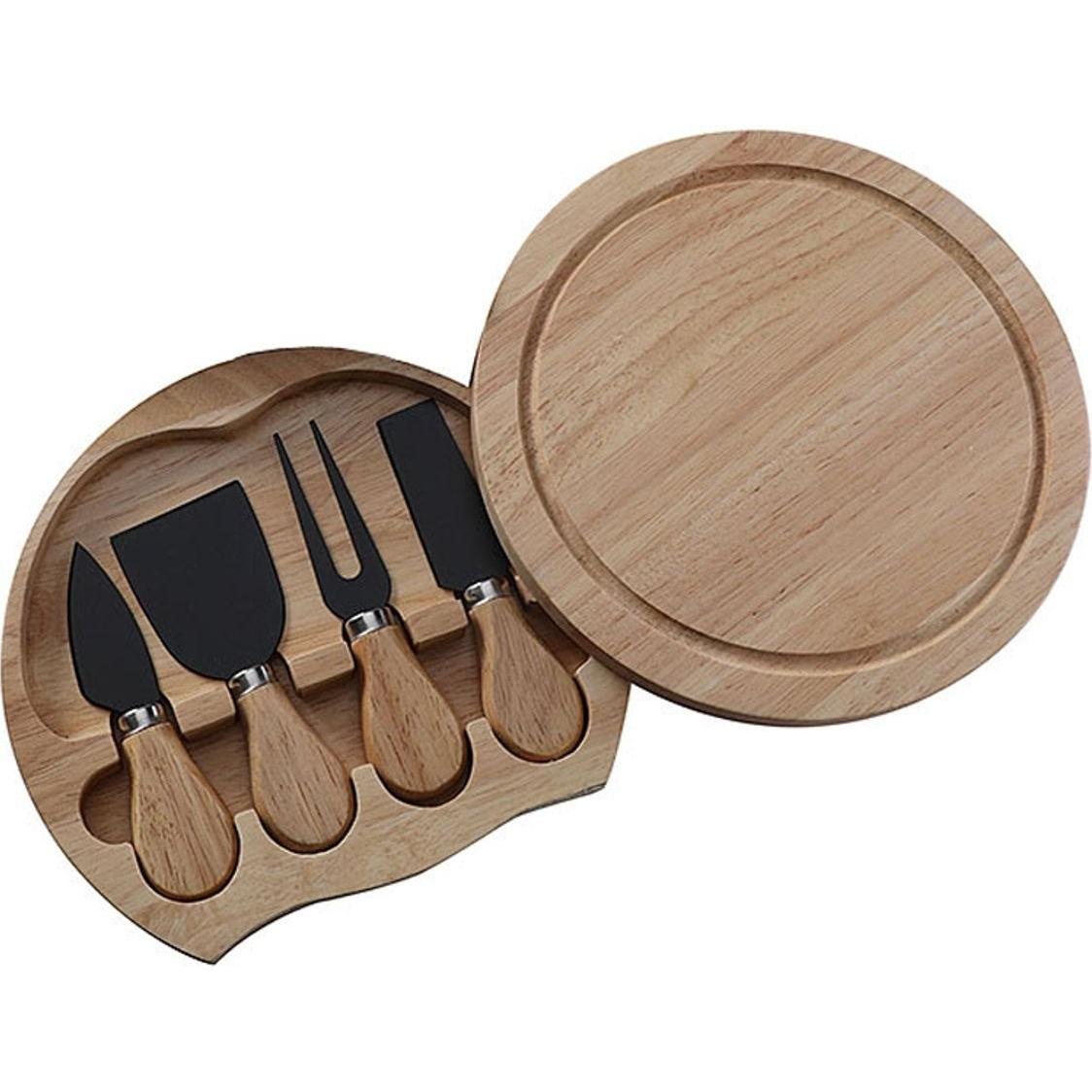 4-tlg. Käsebrett drehbar Käseschneidebrett Eiche Käseplatte mit Käsemesser Set, Schneidebrett, Schwarz