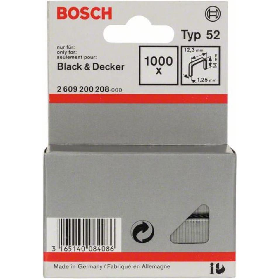 Bosch Professional Zubehör, Tackerklammern + Tackernägel, Flachdrahtklammer Typ 52, 12,3 x 1,25 x 14 mm