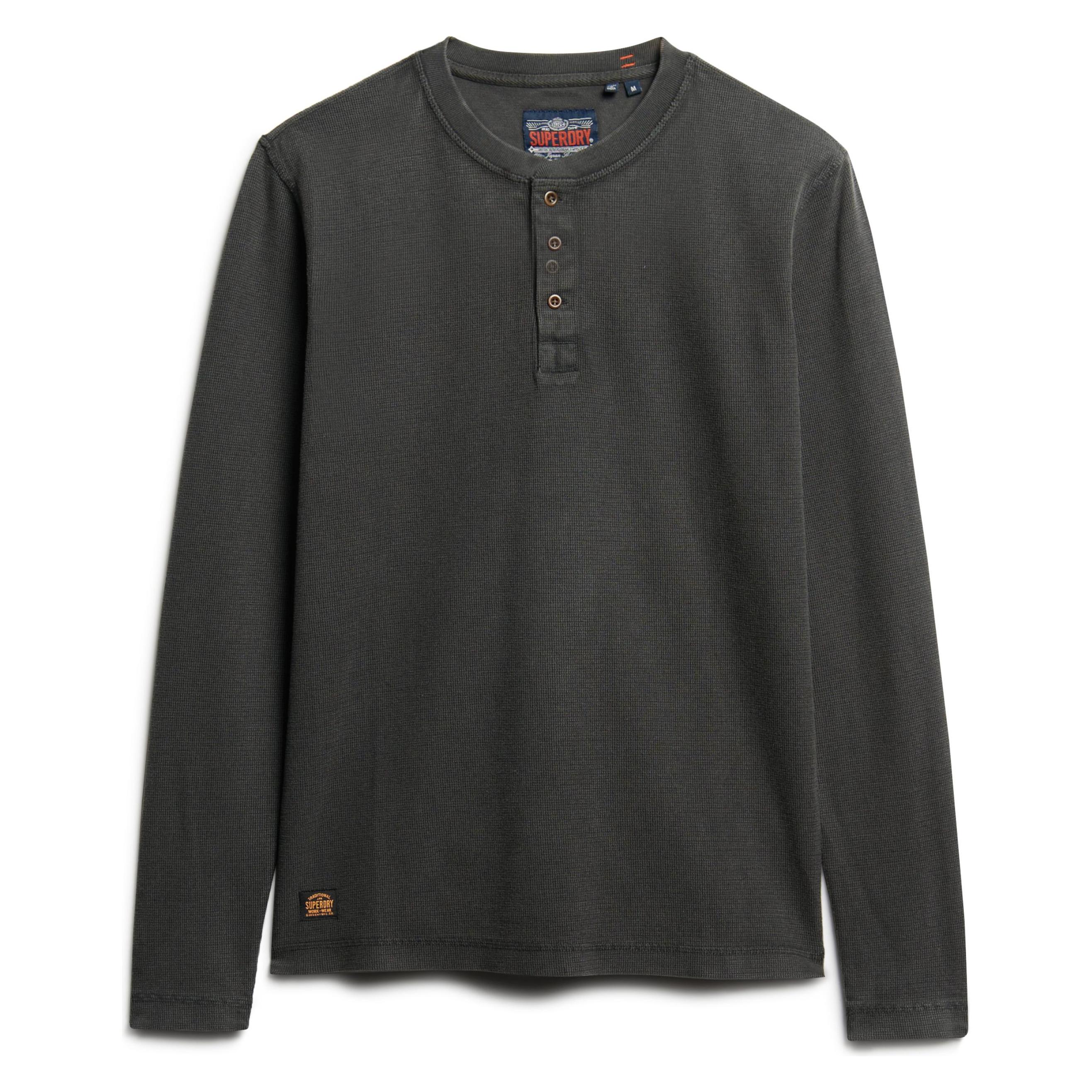 Superdry, Herren, Blusen, Langärmeliges Oberteil Mit Waffelmuster Und Halber Knopfleiste, Grau, (S)