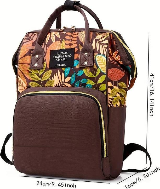 Actual product image Only-Bags.Store Leaf Print Diaper Bag, Top Handle Mommy Backpack, Casual Travel Daypack with Bottle Pockets