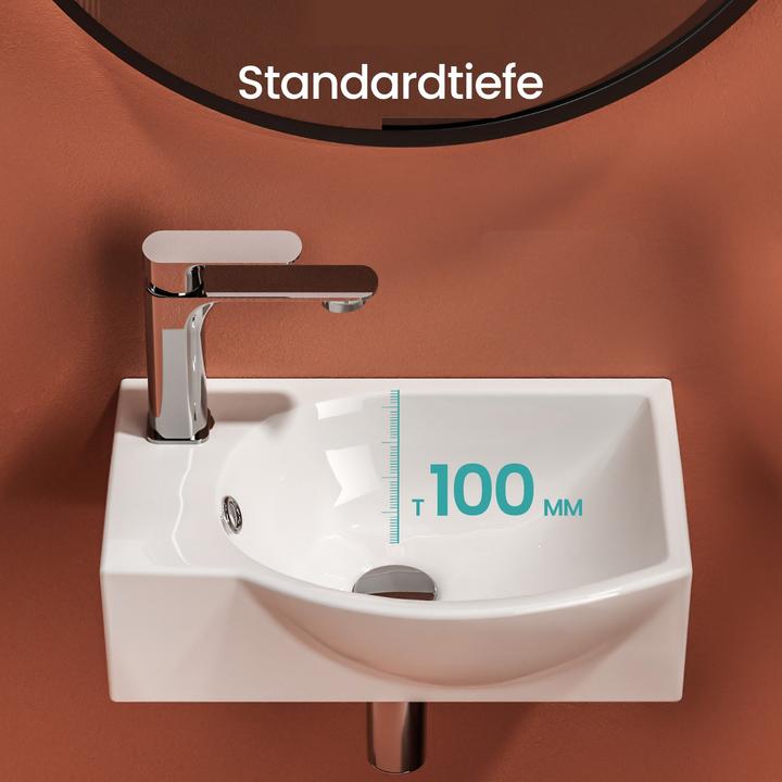 Produktbild Emke Wandwaschbecken 405 x 280 x 140 mm, Rechteckig, Keramik, Rechtes Hahnloch, Strahlend weiss (280 mm, 405 mm)