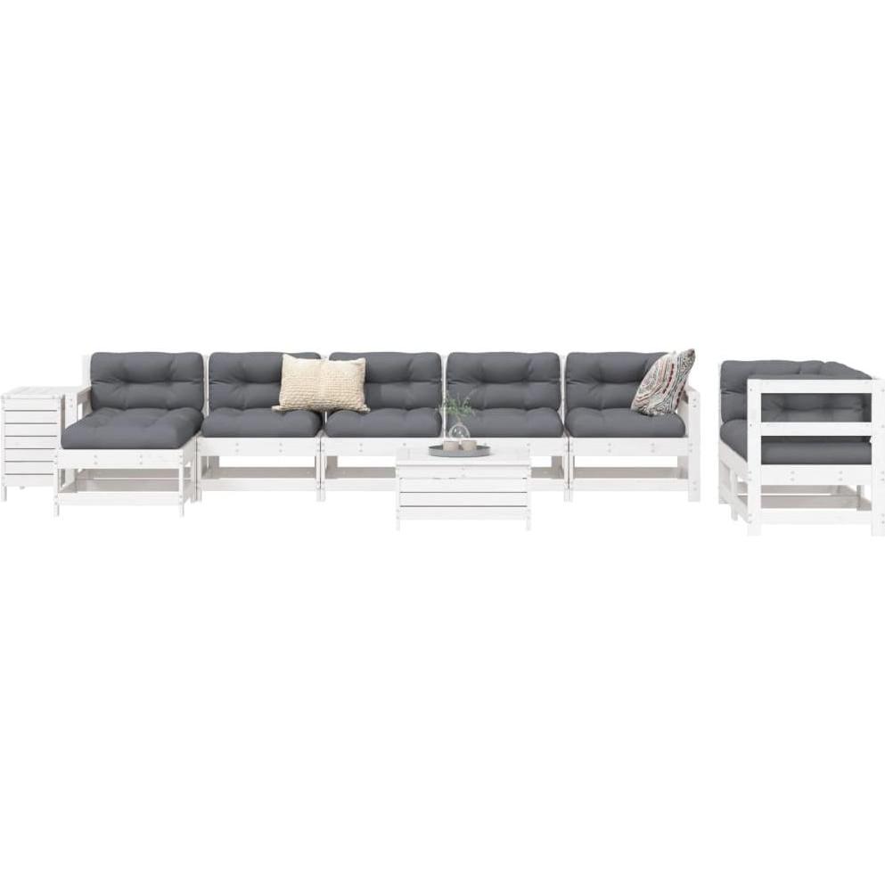 VidaXL, Gartenlounge, Gartenmöbel Sofa Garnitur Lounge Sitzgruppe 10tlg. Weiss Massivholz Kiefer