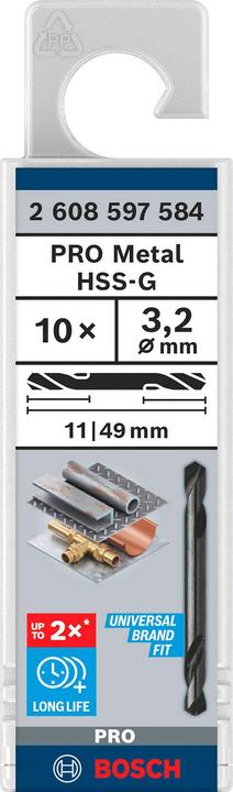 Produktbild Bosch Professional Zubehör PRO Metal HSS-G Spiralbohrer mit Doppelklinge, 3,2 x 11 x 49 mm (3.2 mm)