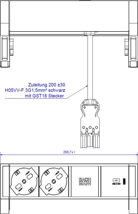 Nährwerte und Zutaten Bachmann DESK2 2xP40 1xUSB C 30W 0,2m GST18 RAL9010 (2 x, GST18, 0.20 m)