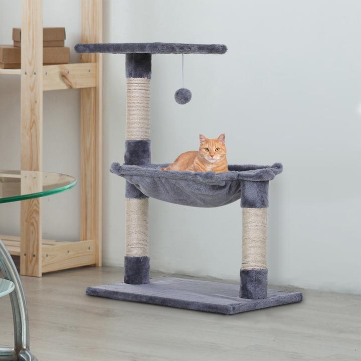 Produktbild PawHut Katzenbaum mit Sisalsäulen (70 cm, Grau)