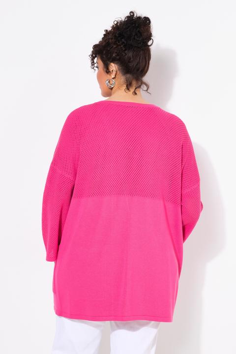Produktbild Ulla Popken Jersey-Jacke, Mesh, Oversized, V-Ausschnitt, 3/4-Arm (62)