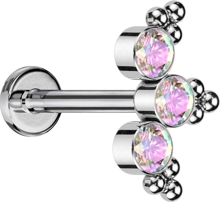 Actual product image Star Piercing Micro Threadless Labret silver triangular beads three crystals multicolor (without brass, Titanium)
