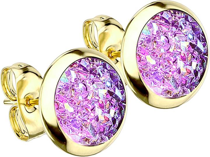 Image du produit Star Piercing Clous d'oreille plaqués or avec pierre Druse violette (sans laiton, Acier chirurgical 316L)