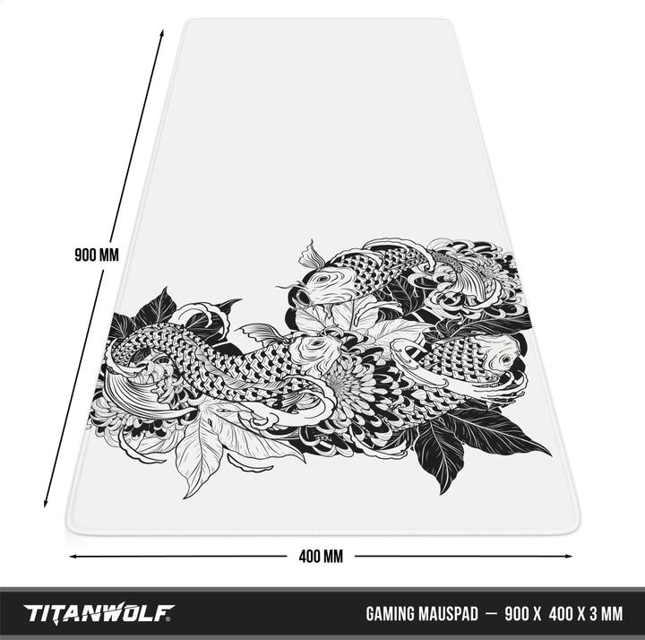 Produktbild Titanwolf Gaming Mauspad, 900 x 400mm XXL Speed Gaming Mausmatte, Mousepad Extragrosse Fläche, Koi Tattoo 3 (XXL)