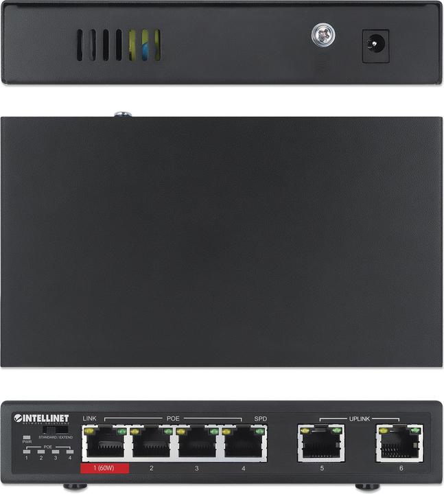 Produktbild Intellinet 6-Port Fast Ethernet Switch mit 4 PoE-Ports (1 x High-Power PoE) (6 Ports)
