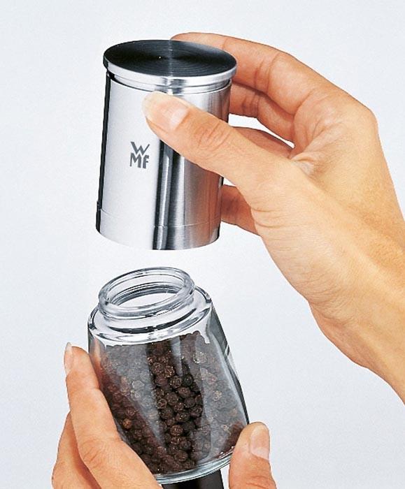 Produktbild WMF Salzmühle Pfeffermühle 14cm Keramikmahlwerk Glasbehälter De Luxe Edelstahl (Pfeffer, Salz)