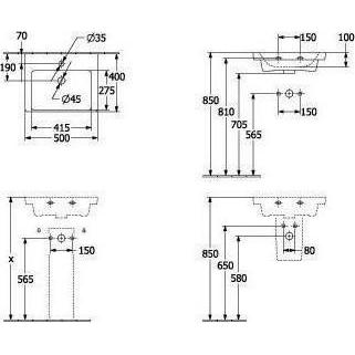 Thumbnail - Villeroy & Boch, Waschbecken, V&B Handwaschbecken SUBWAY 3.0 500x400mm o ÜL mit HL we C+ (400 mm, 500 mm)