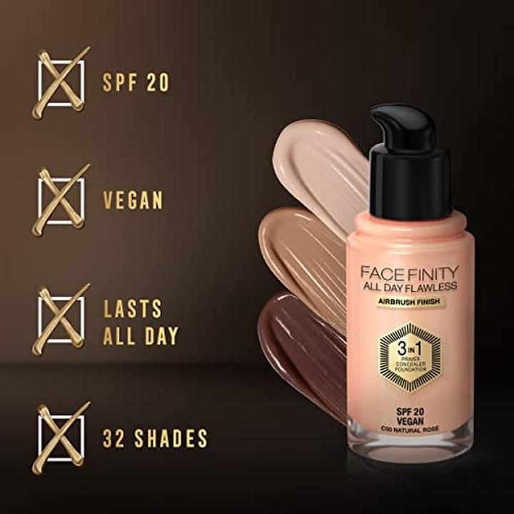 Actual product image Max Factor FACEFINITY All Day Flawless 3in1 Foundation No. C50 30ml (C50 Natural Rose)