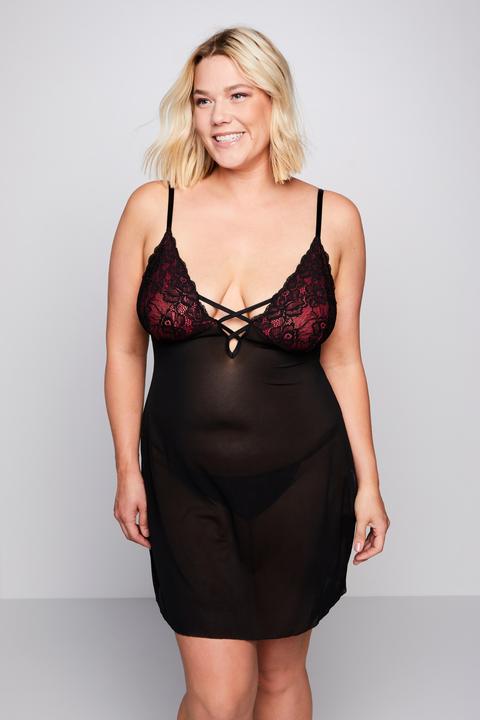 Produktbild Ulla Popken 2er-Pack, Négligé, V-Ausschnitt, String (46, 48)