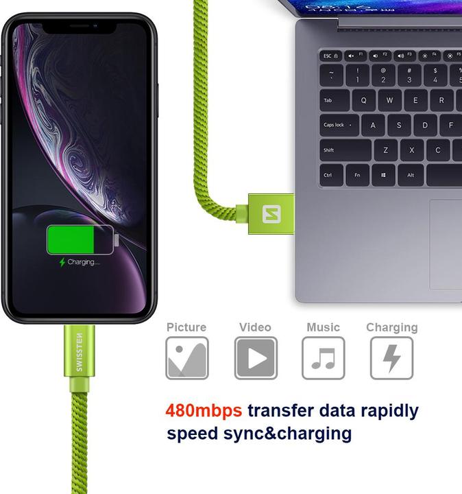 Produktbild Swissten Datenkabel Textil USB / Lightning 2.0 M (2 m, USB 2.0)