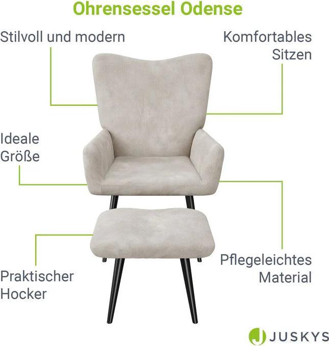Produktbild Juskys Ohrensessel Relaxsessel mit Hocker
