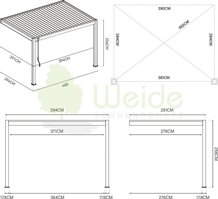 Immagine prodotto Weide Pergola a muro Deluxe Plus 3x4m Bianco (400 cm, 300 cm)