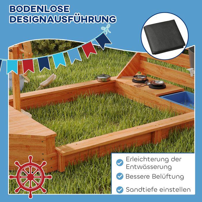 Image du produit Swisshandel24 Sandkasten Sandkiste gross mit Abdeckung im Schiff Design Matschekiste aus Holz, orange