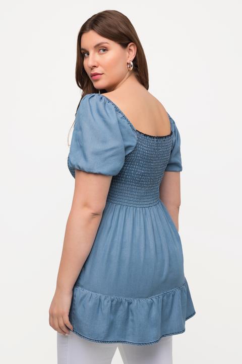 Actual product image Ulla Popken Carmen Neckline, longline smocked blouse (42, 44)