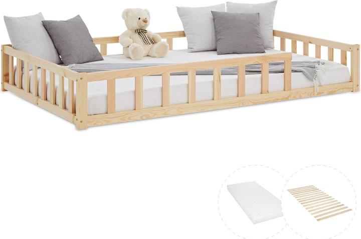 Homestyle4u Kinderbett mit Matratze Lattenrost & Rausfallschutz (120 x 200 cm)