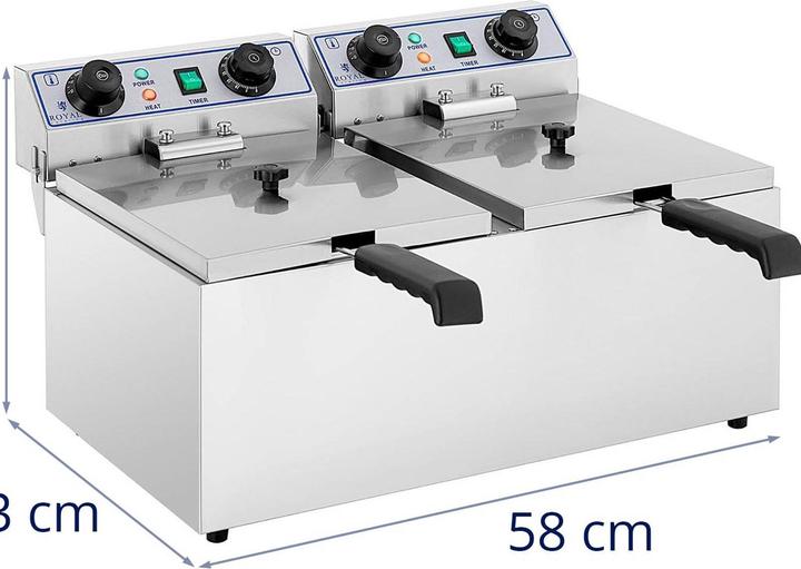 Produktbild Royal Catering Fritteuse Fritteuse Fritöse Edelstahl Doppel 2 x 13 L Kaltzone 2 x 3200W Profi (EU-Stecker)