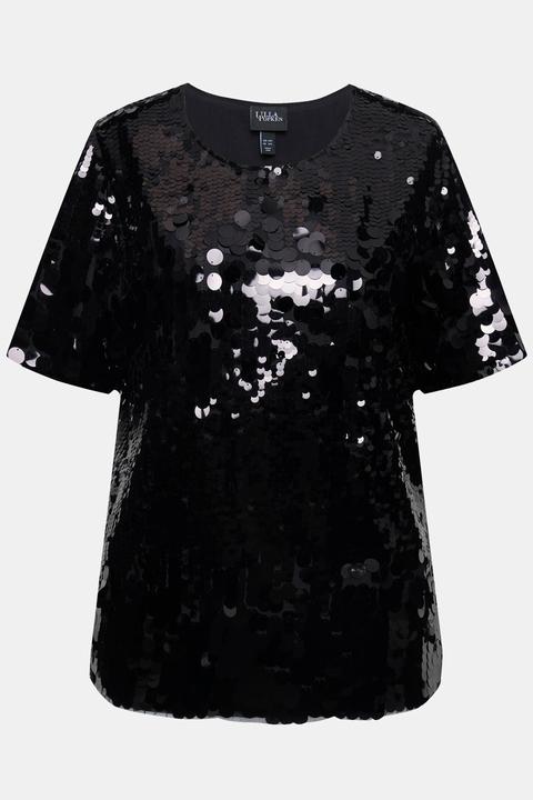 Actual product image Ulla Popken Sequined Short Sleeve Blouse (58, 60)