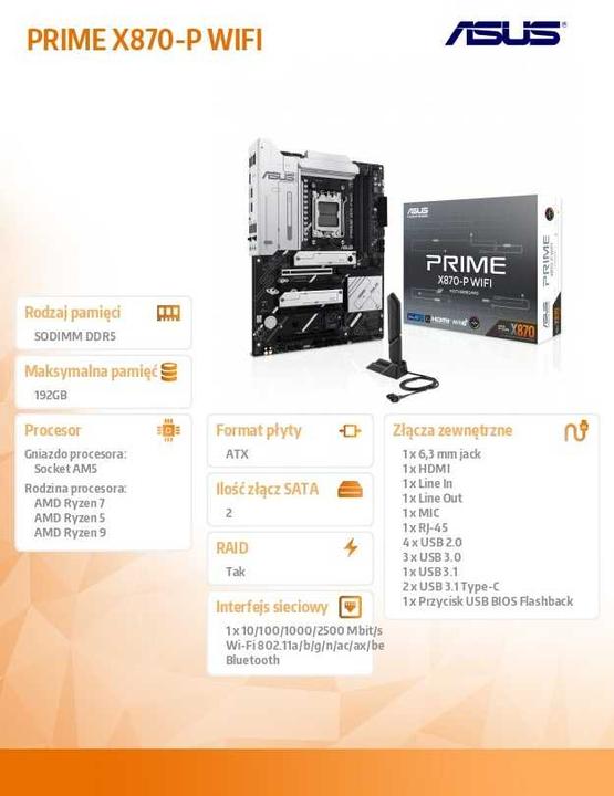 Immagine prodotto ASUS Prime X870-P WIFI (AM5, AMD X870, ATX)