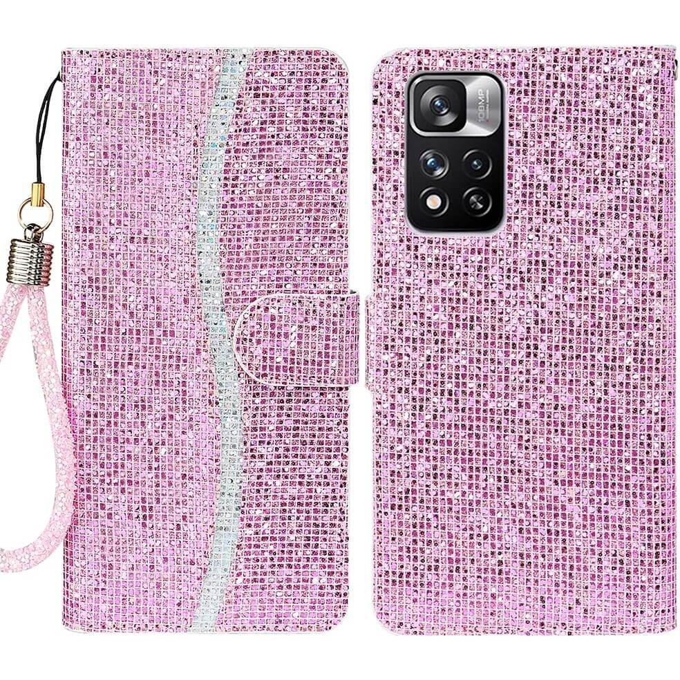 Thumbnail - Cover-Discount Xiaomi Redmi Note 11 Pro+ - Glitter Leder Etui rosa (Xiaomi Redmi Note 11 Pro), Smartphone Hülle, Rosa