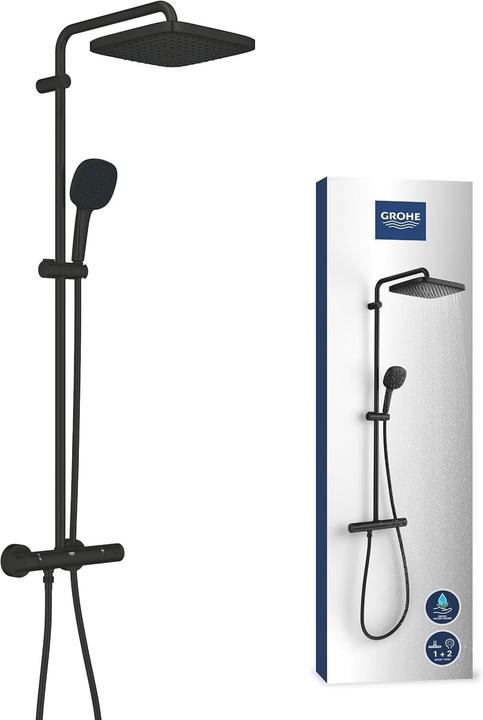 Actual product image Grohe Vitalio Comfort 250 Duschsystem mit Thermostatbatterie, eckig, variable Bohrlöcher, wassersparend, m