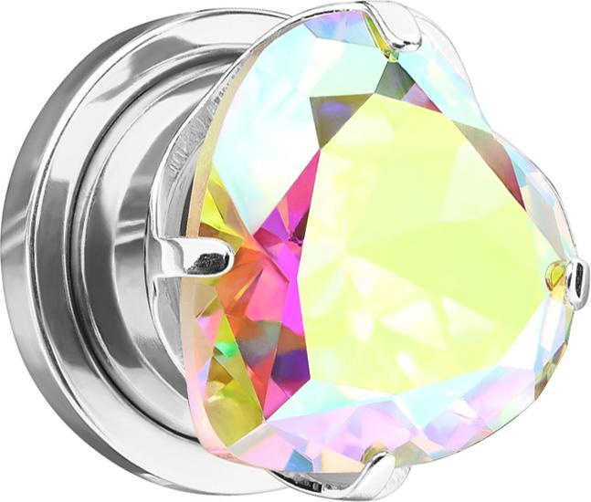 Image du produit Star Piercing Flesh Plug argent avec cristal coeur multicolore (sans laiton, Acier chirurgical 316L)